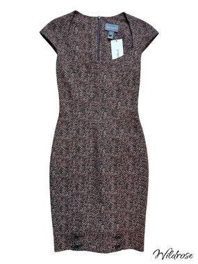 Zac Posen Printed Sheath Dress Size 4 Stretch Tailored Designer Midi Button Hem